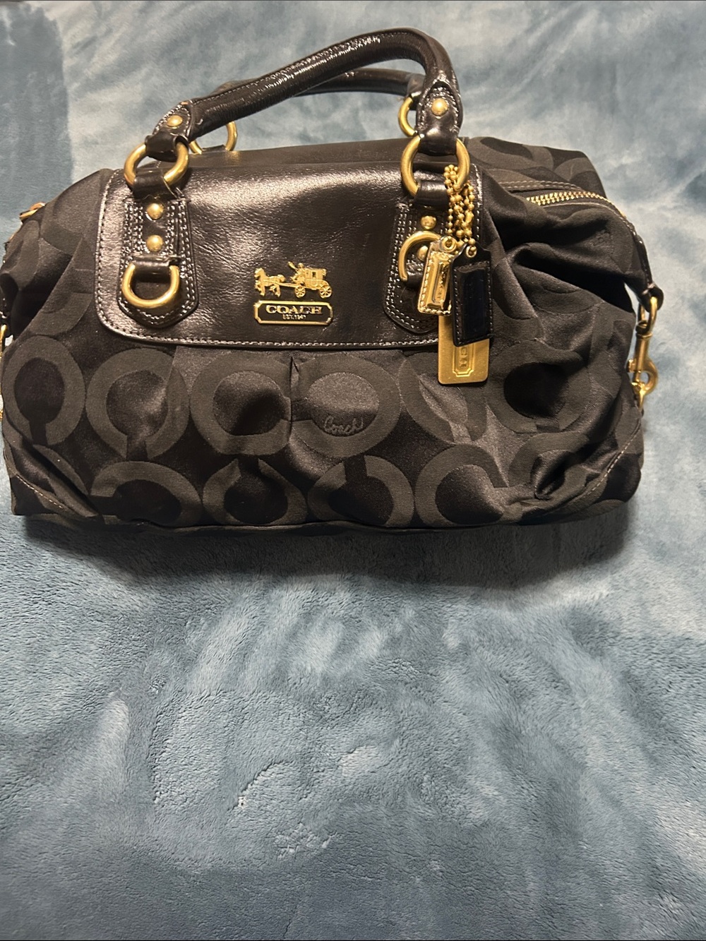 Coach Black Signature Satchel with Gold-Tone Accents